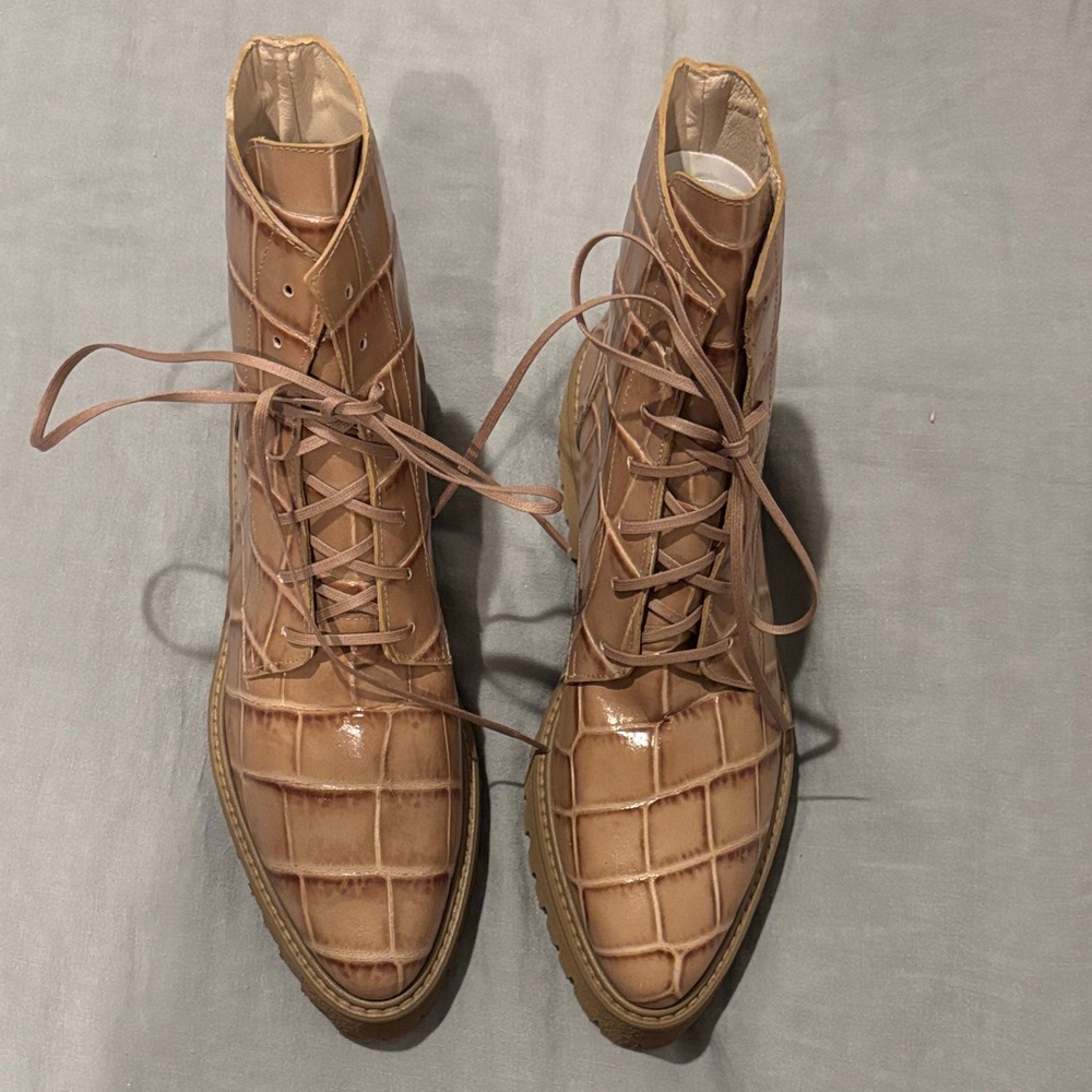 Freda Salvador Beige Croc-Patterned Booties